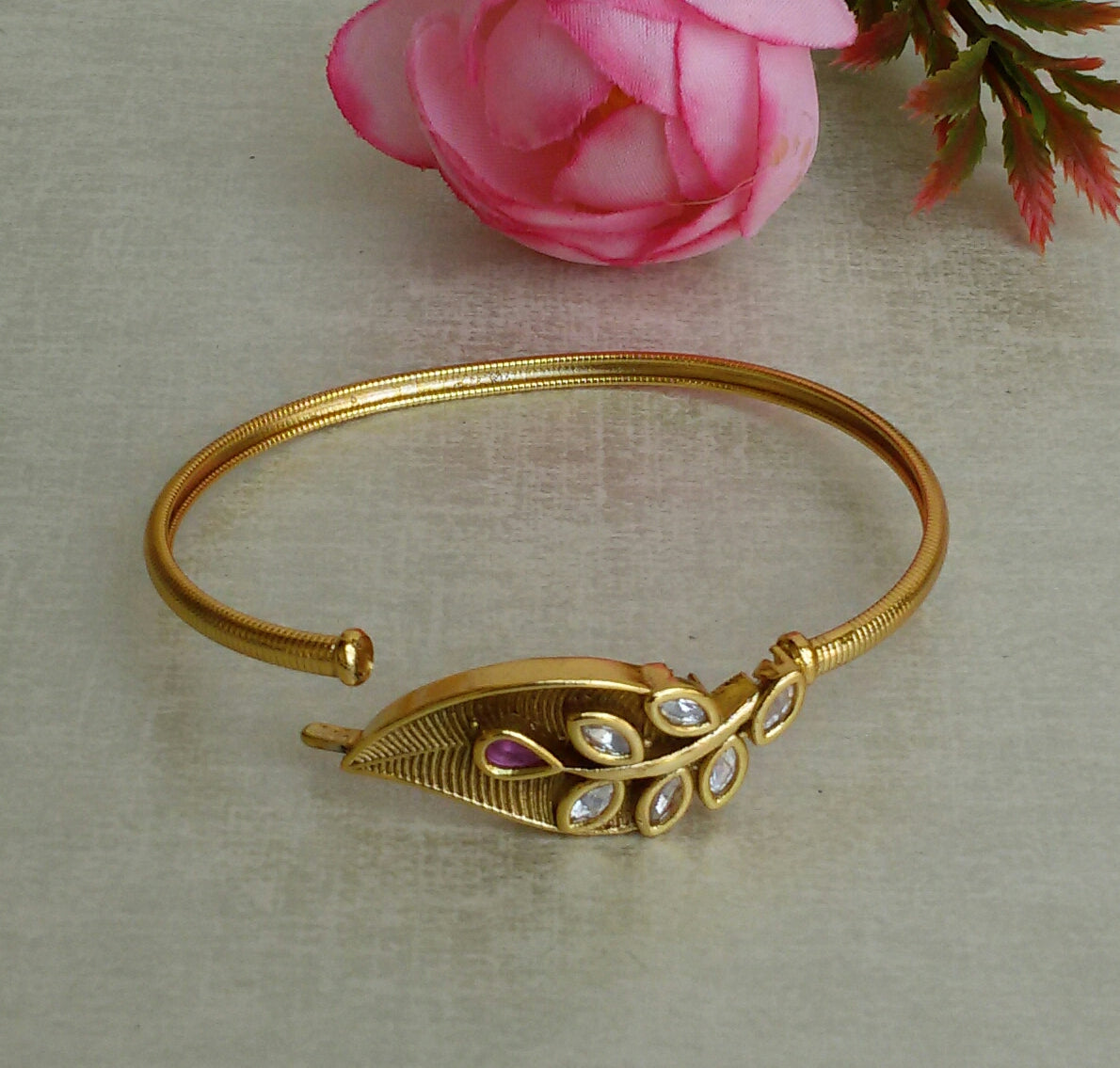 Adjustable leaf bangle bracelet