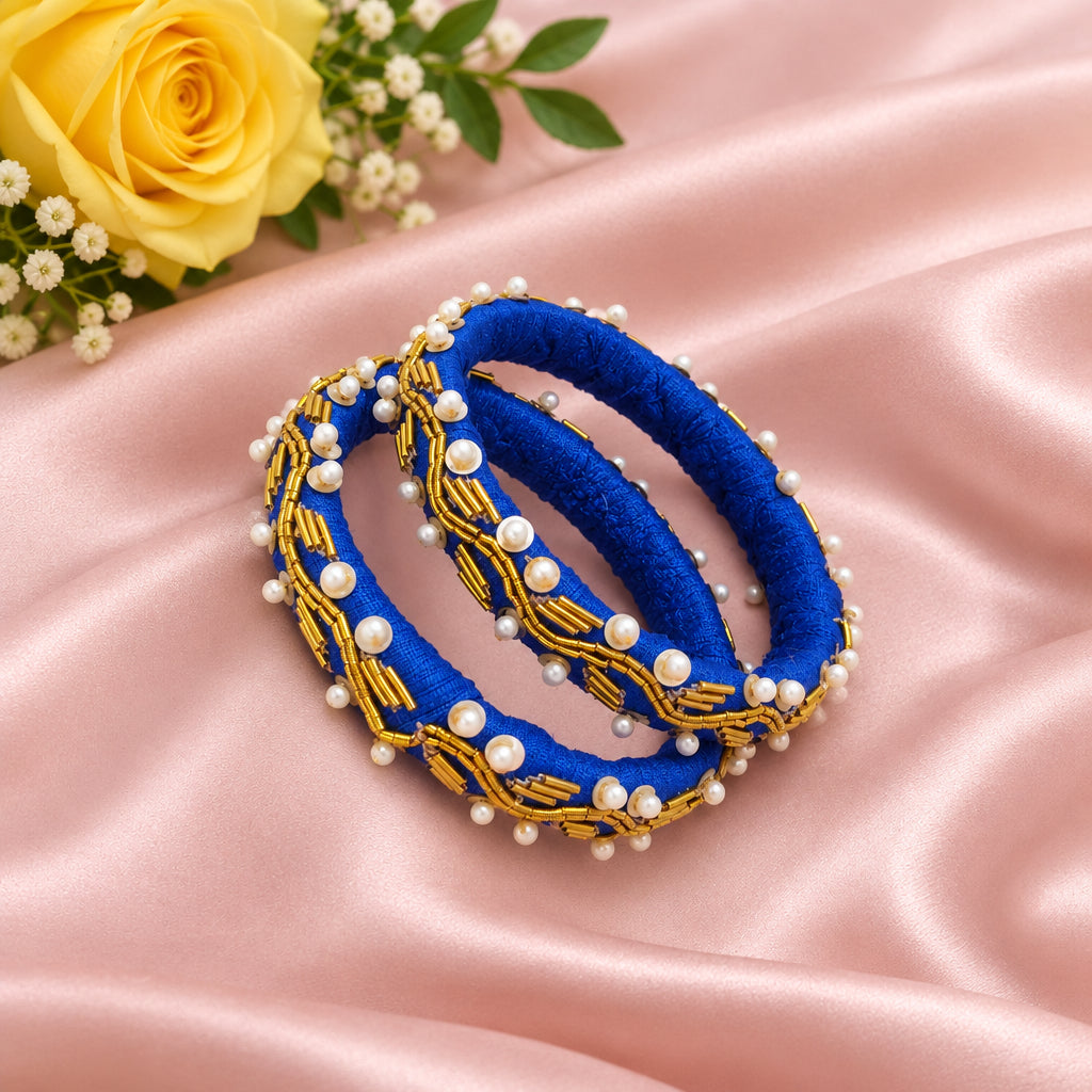Blue raw silk bangles