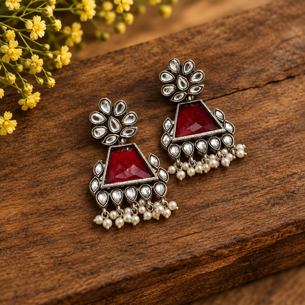 Red crystal stone earrings