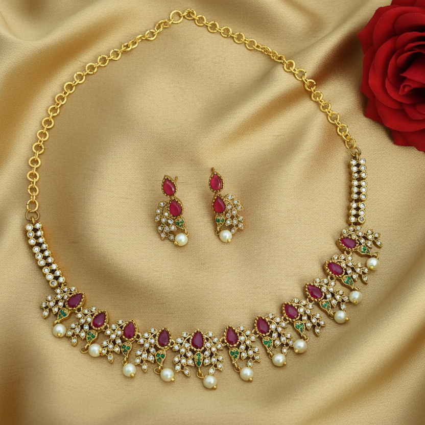 Emerald stone necklace set