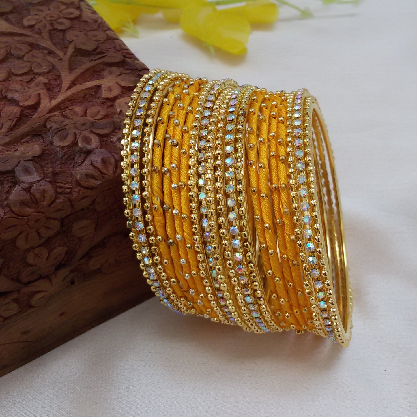 Yellow radha bangle set
