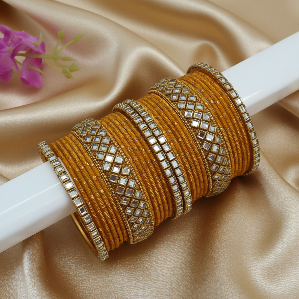 Yellow kundan bangle set