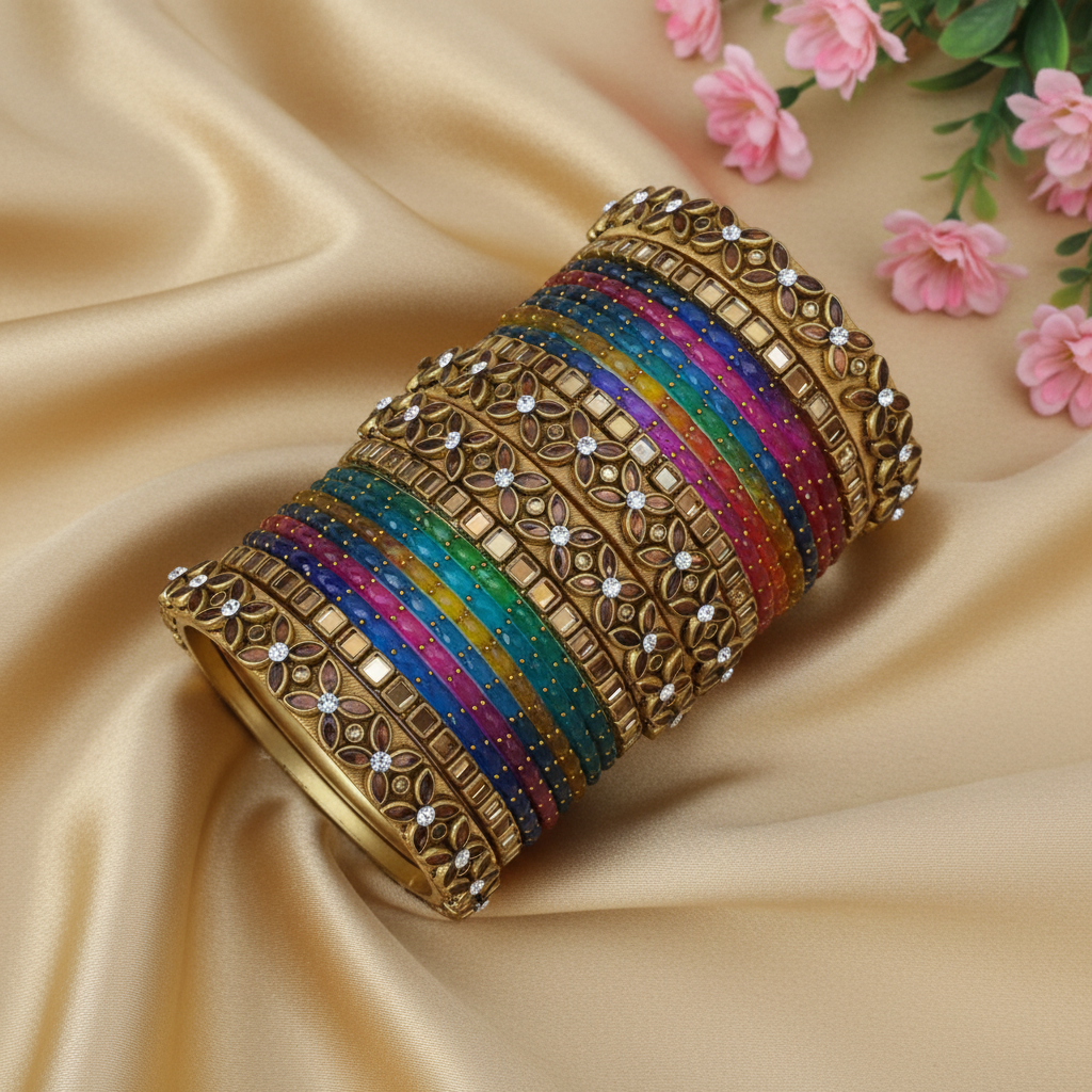 Rainbow glass bangles set