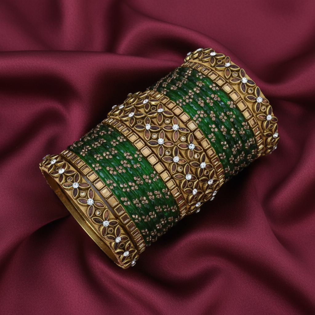 Dark green glass bangle set