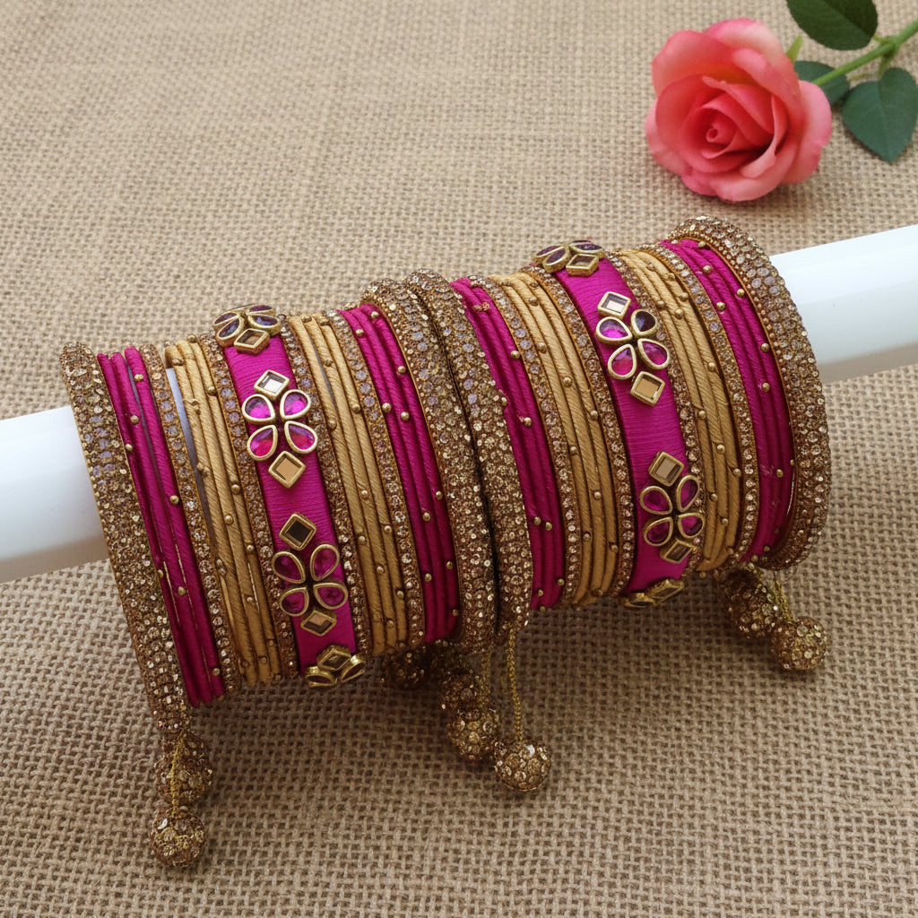 Pink Radhika stone bangle set