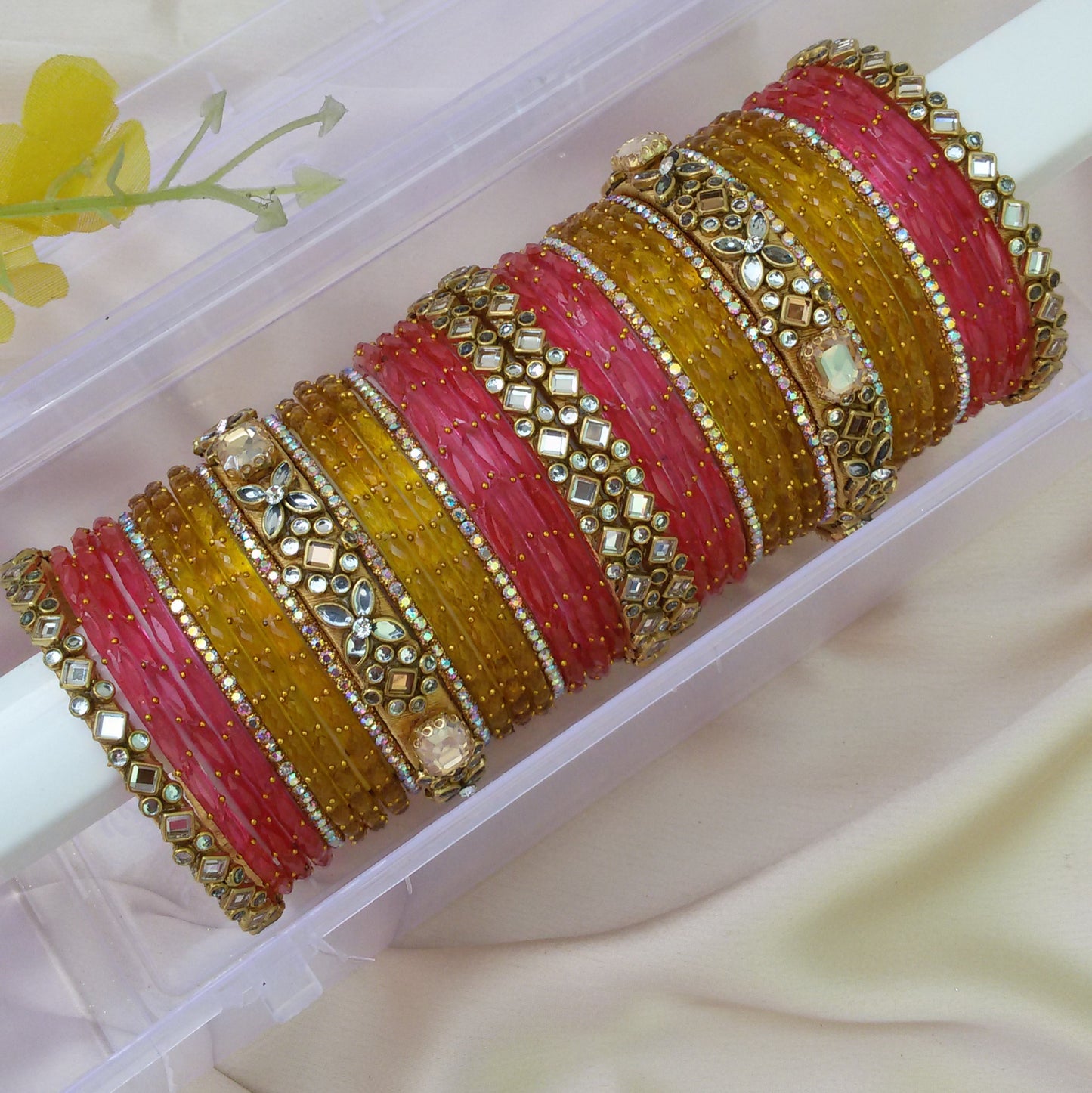 Yellow peach Glass bangle set