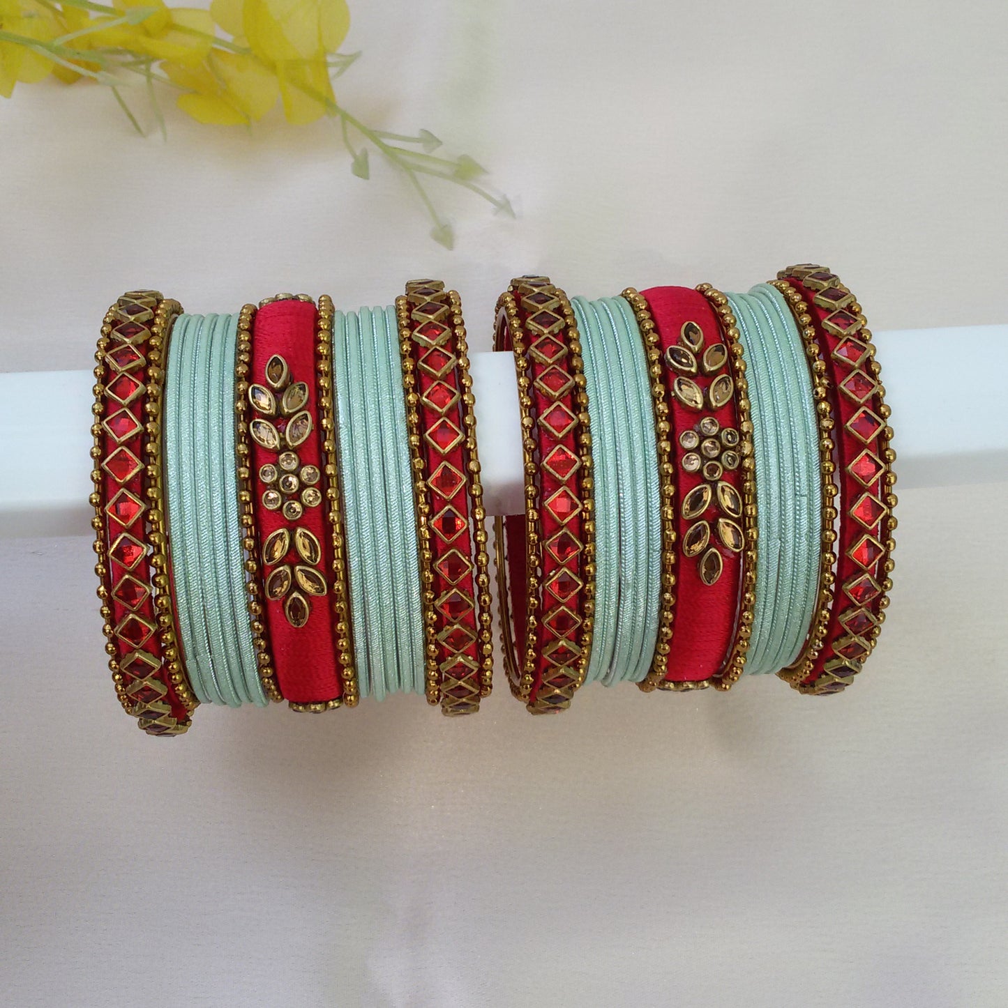 Mansi Red kundan bangle set