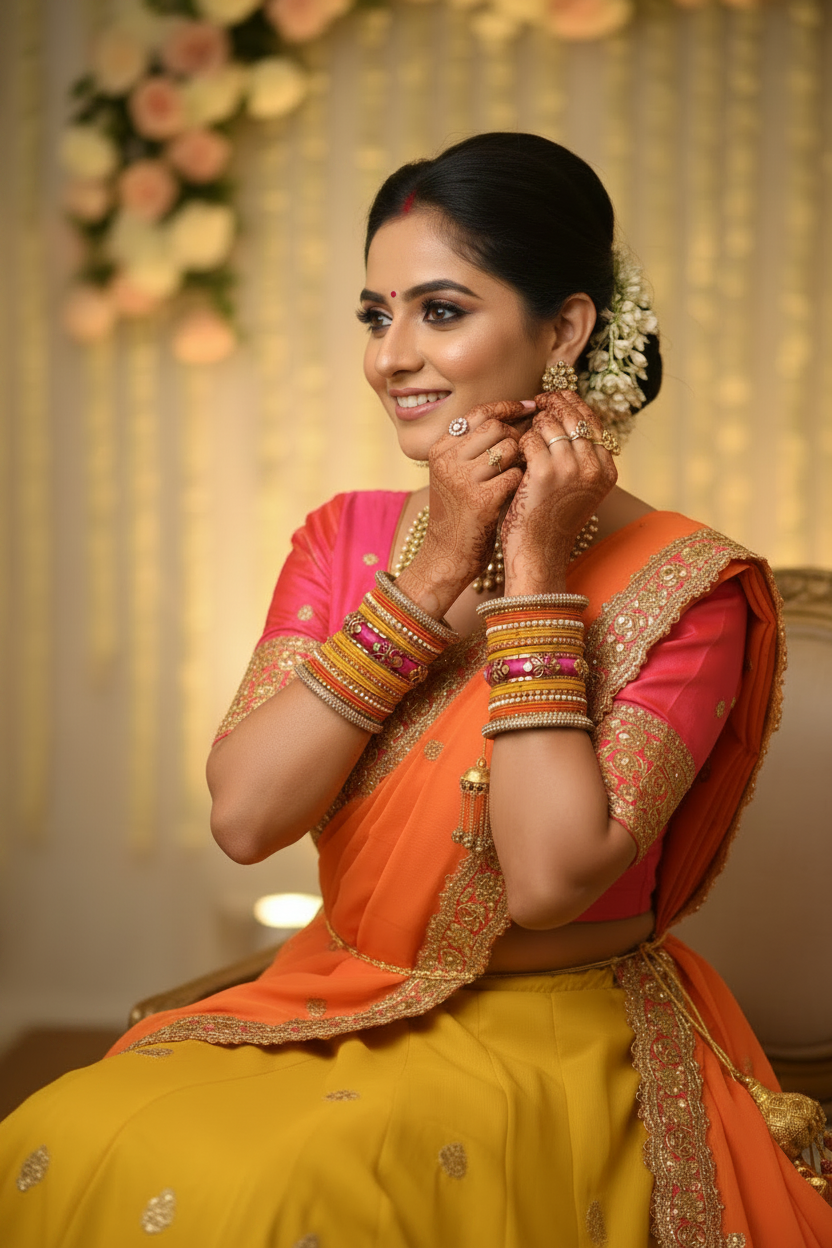 Yellow orange Rashmika bridal bangle set