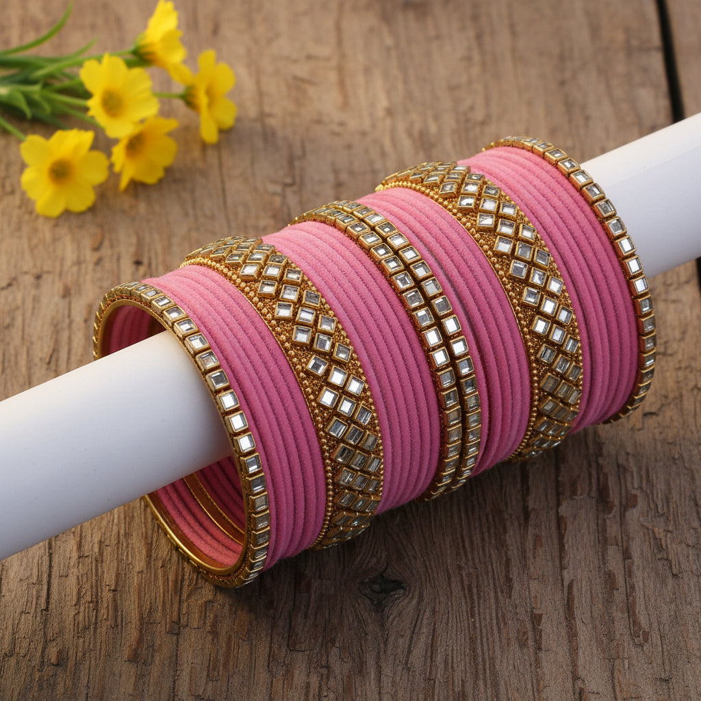 Pink velvet bangle set