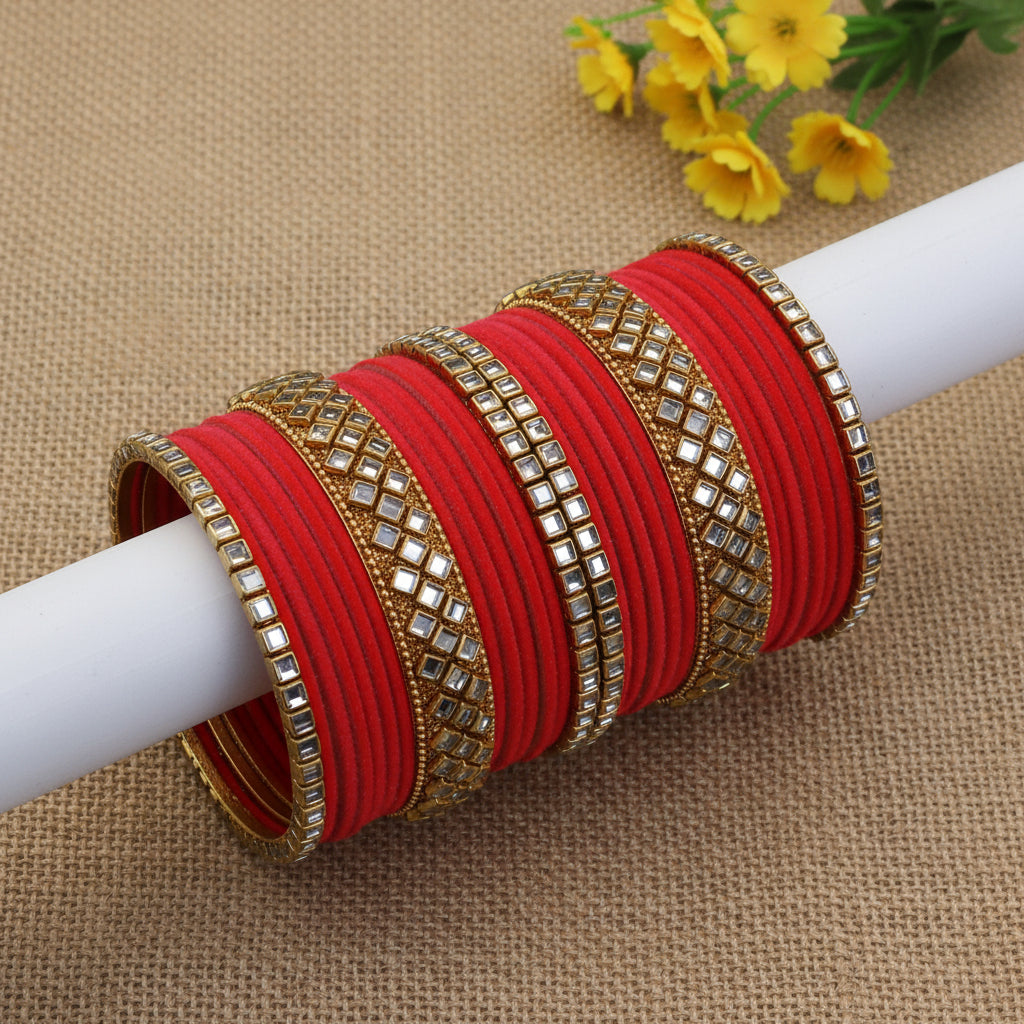 Peach orange velvet bangle set