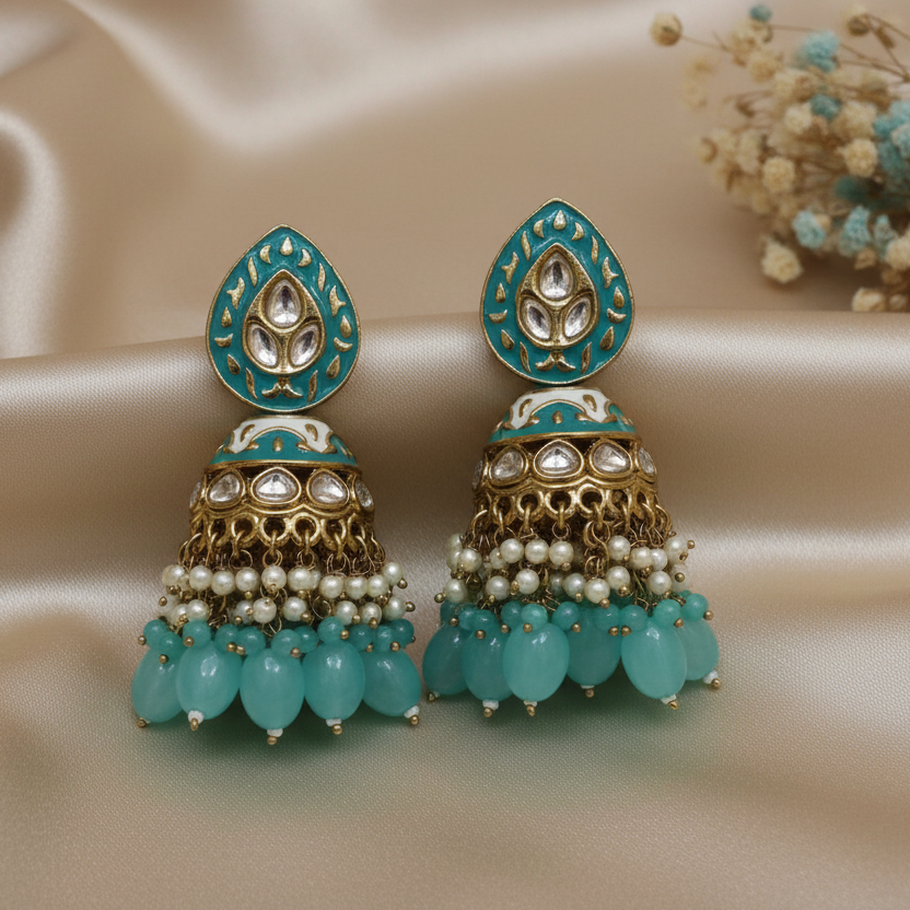 Turquoise Meenakari earrings
