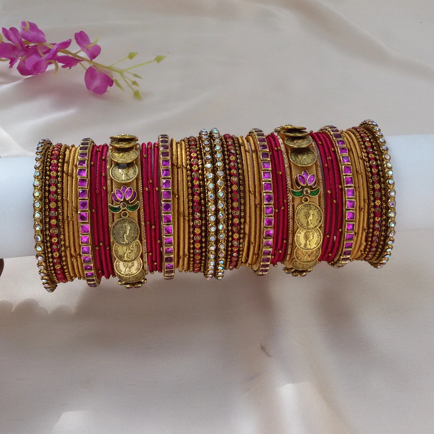Pink Gold coin Bridal bangle set