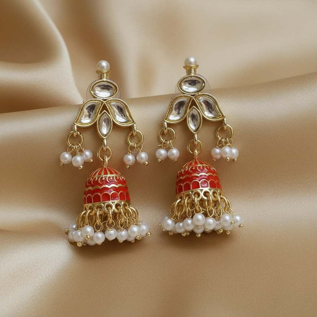 Red sabha meenakari Jhumkis