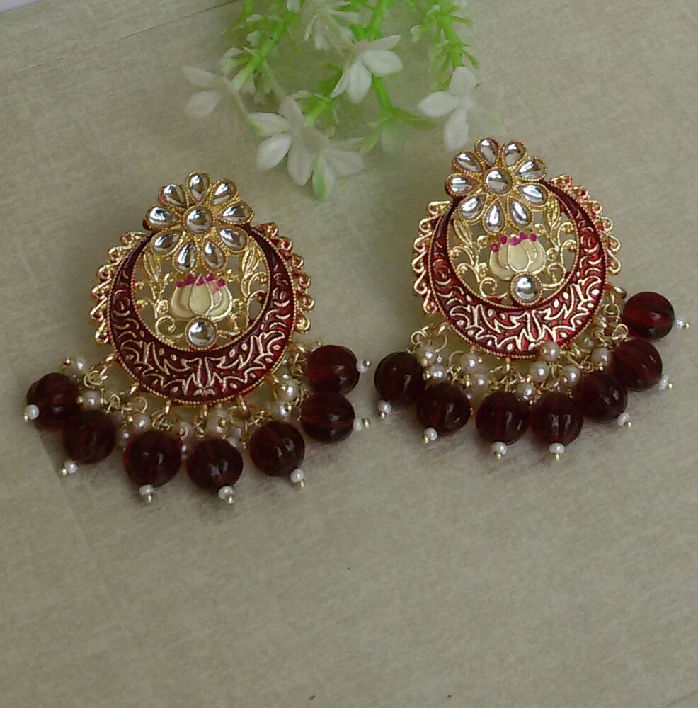 maroon meenakari chandbali earrings