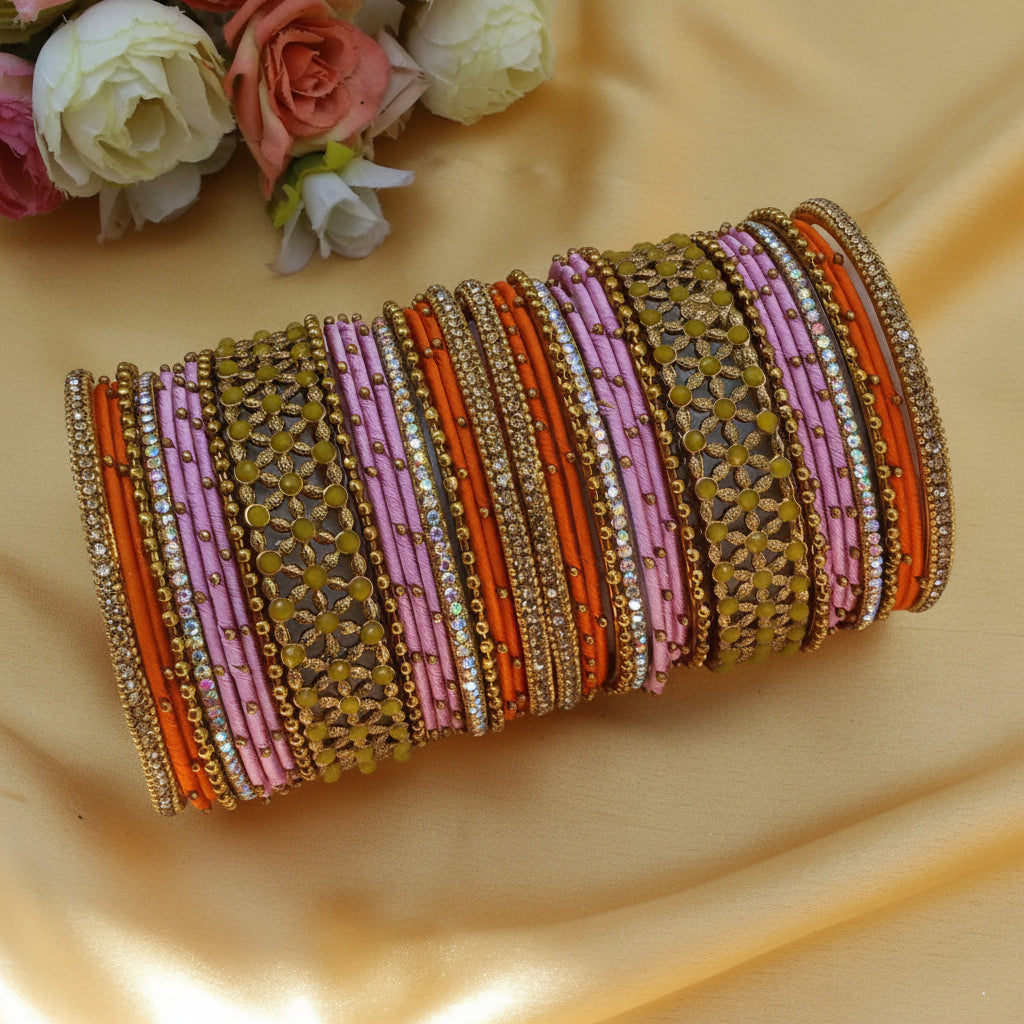 Pink & Orange Designer Bangle Set