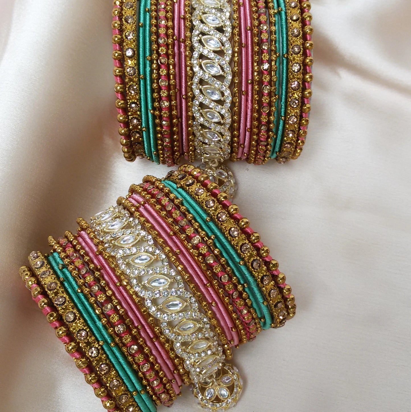 Pastel pink and green Bridal bangle set