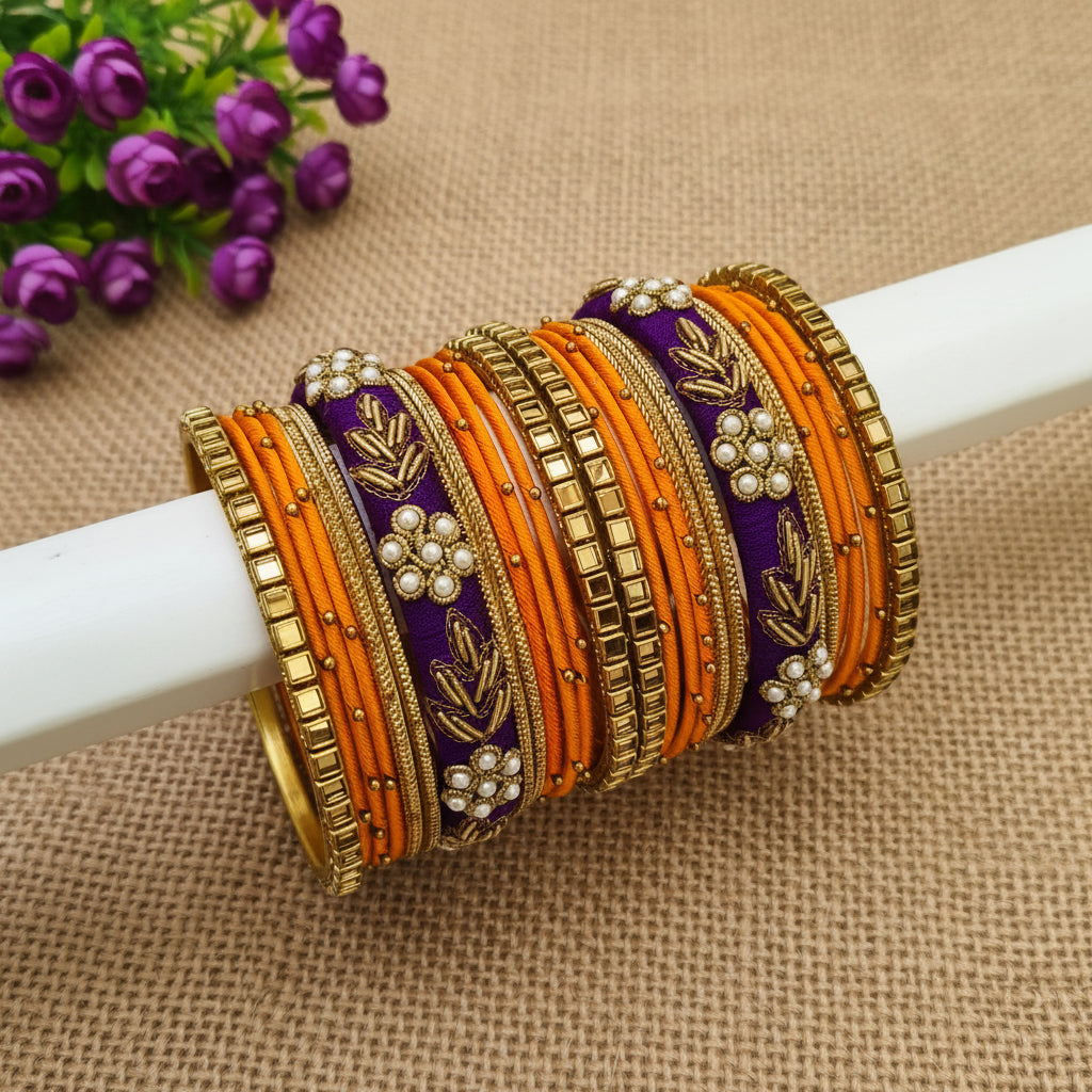 Purple orange bangle set