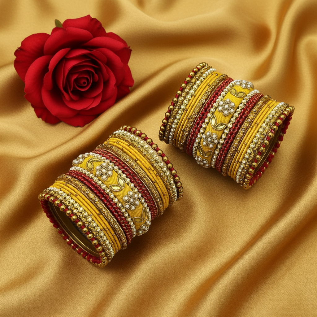 Yellow red Asha Bridal bangle set