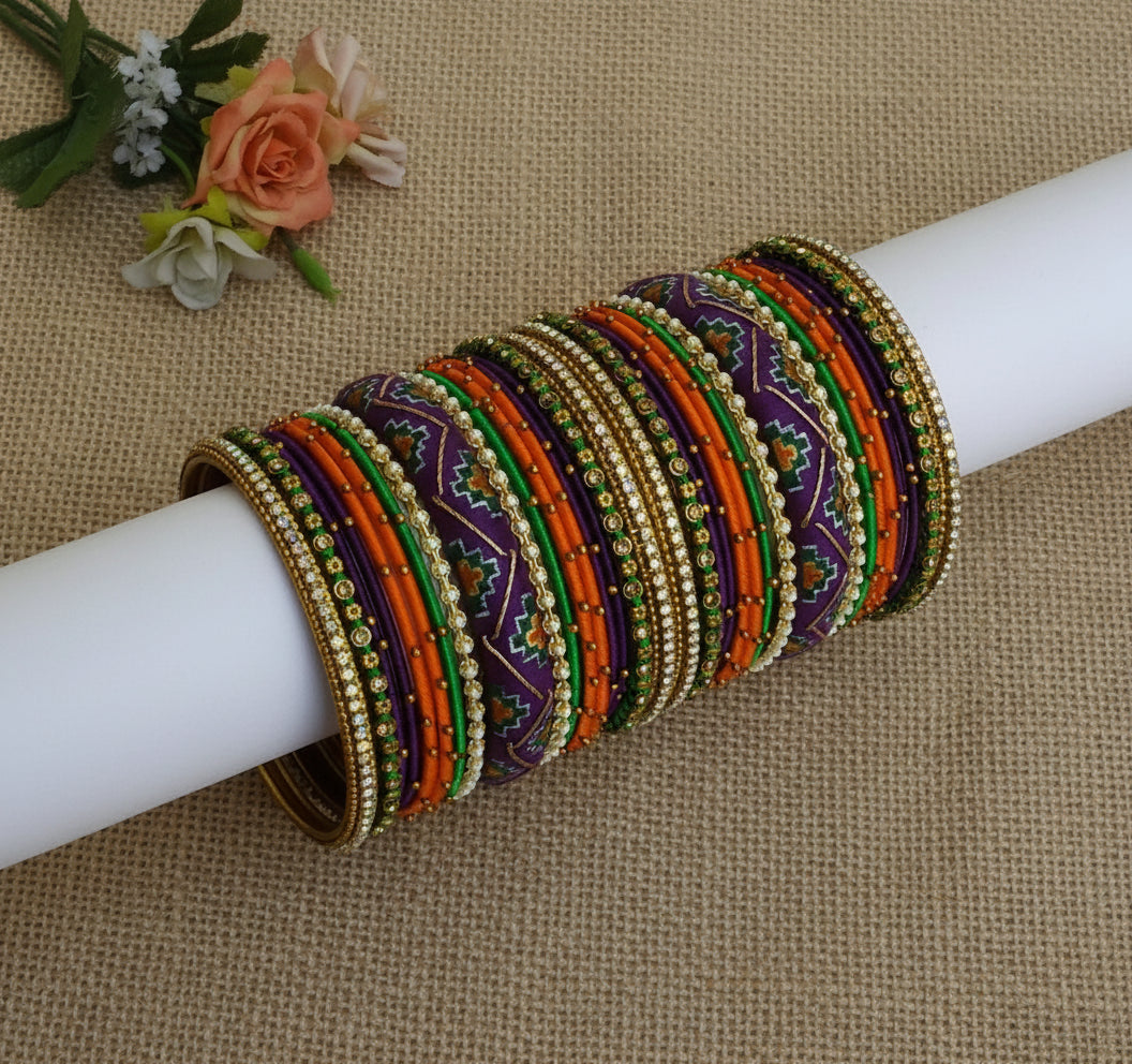 Purple Ikkat handpainted bangle set
