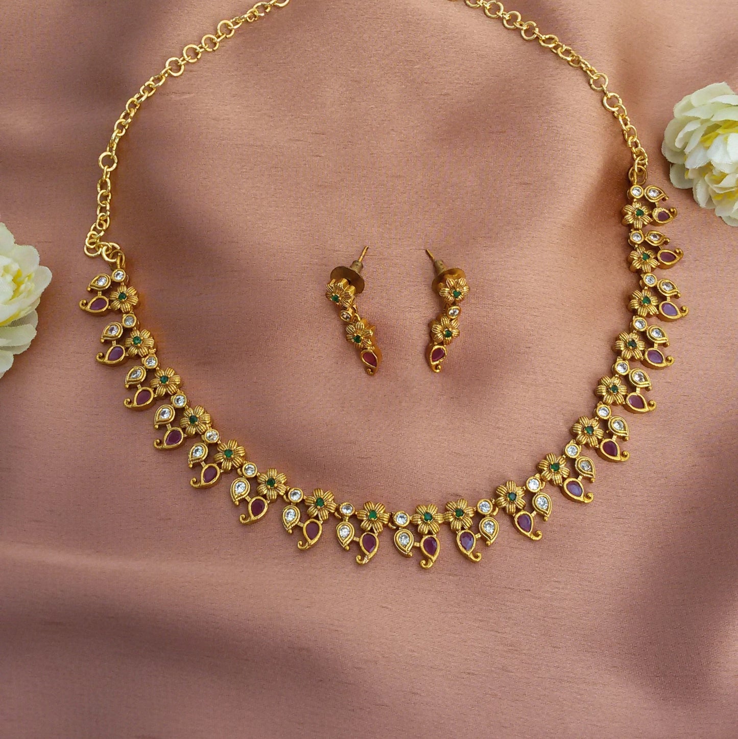 Gold plated Ruby mango necklace set