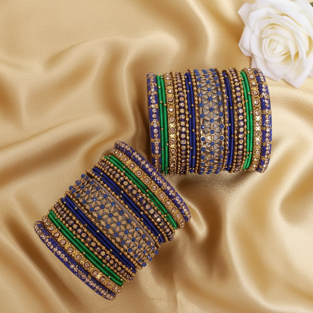 Blue and green handmade bangles set