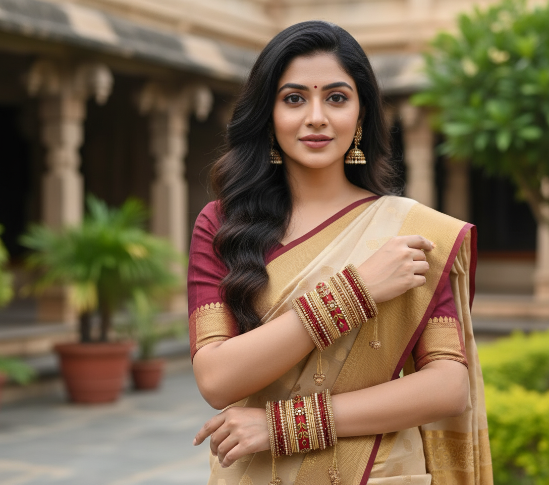 maroon beige Bridal bangles set