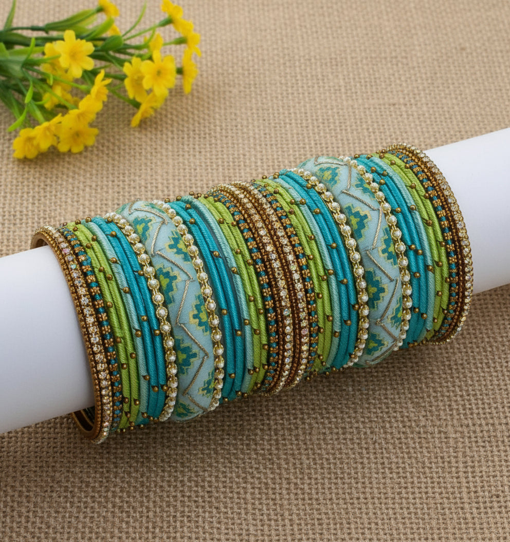 Light blue hand painted bangle set