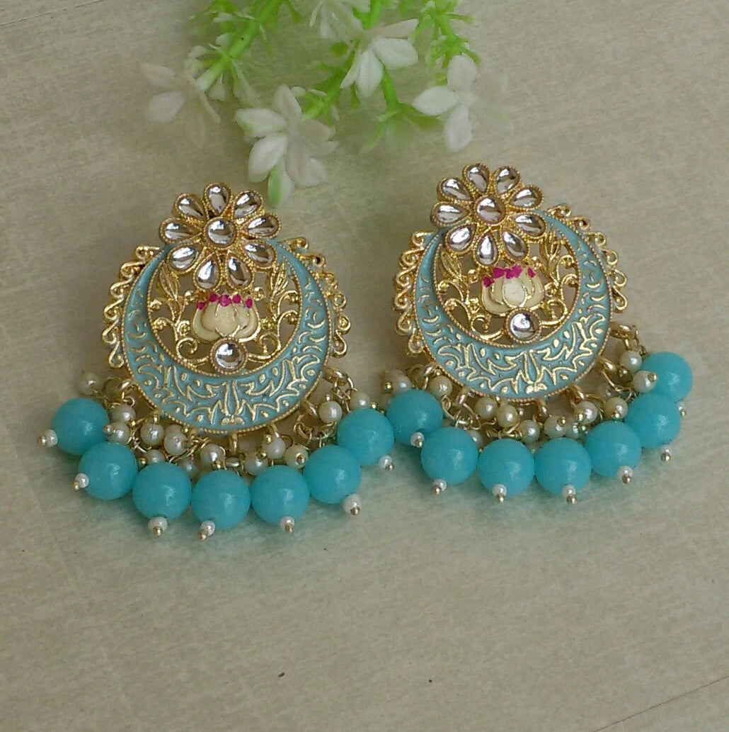 Blue Meenakari chandbali earrings
