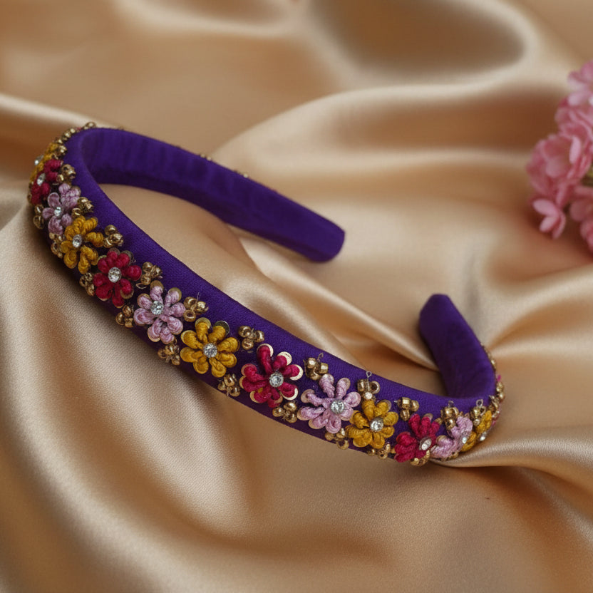 Purple zardosi work hair band
