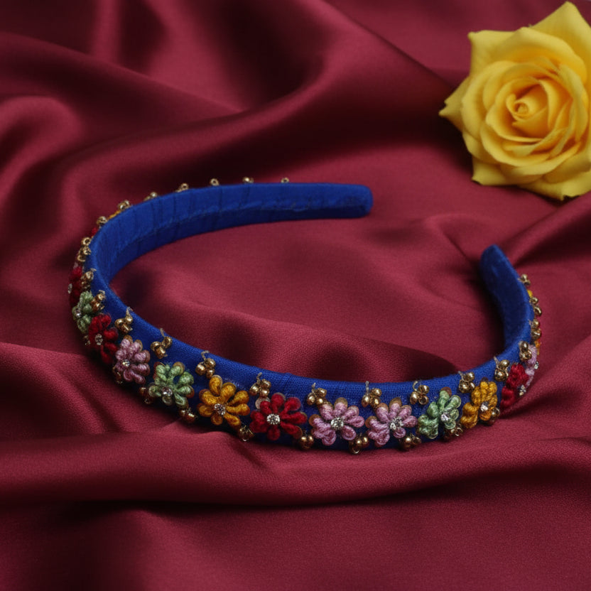 Blue zardosi work hair band
