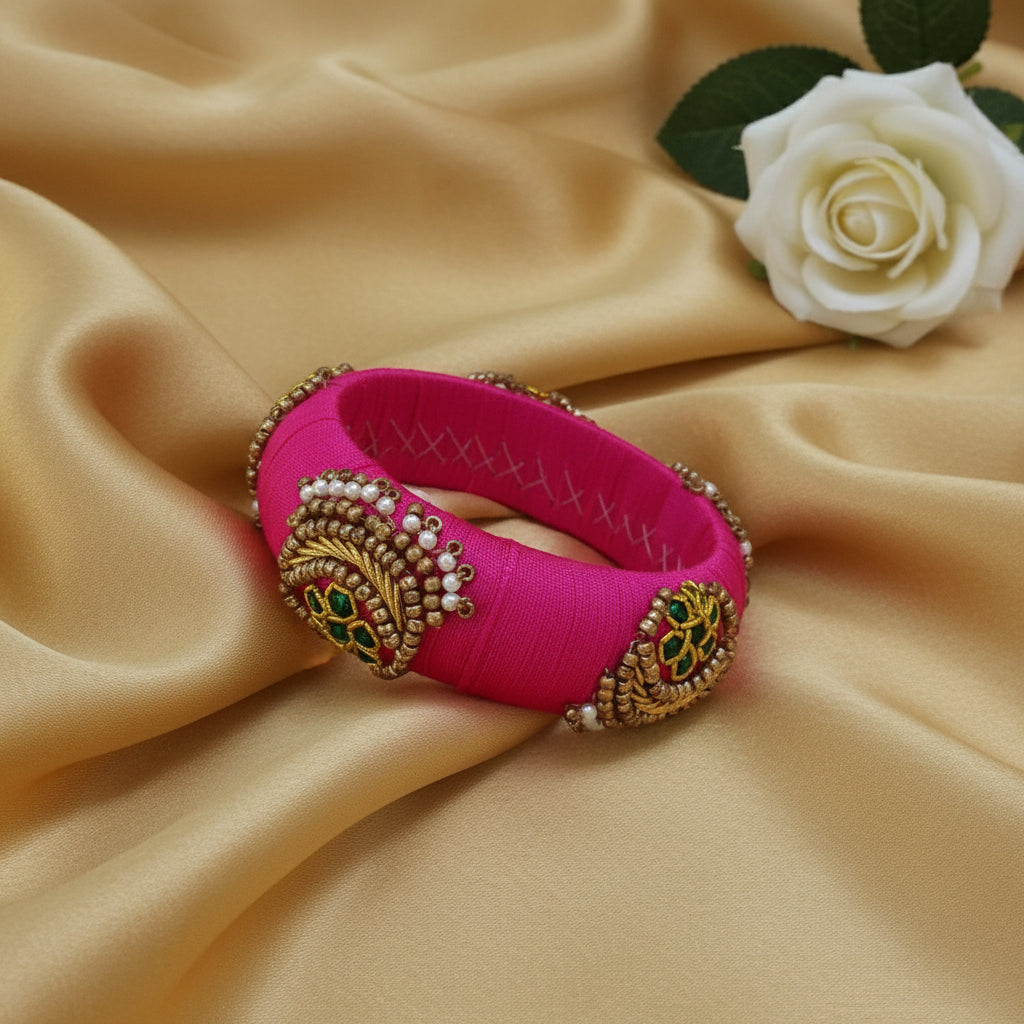 Pink zardosi bangle