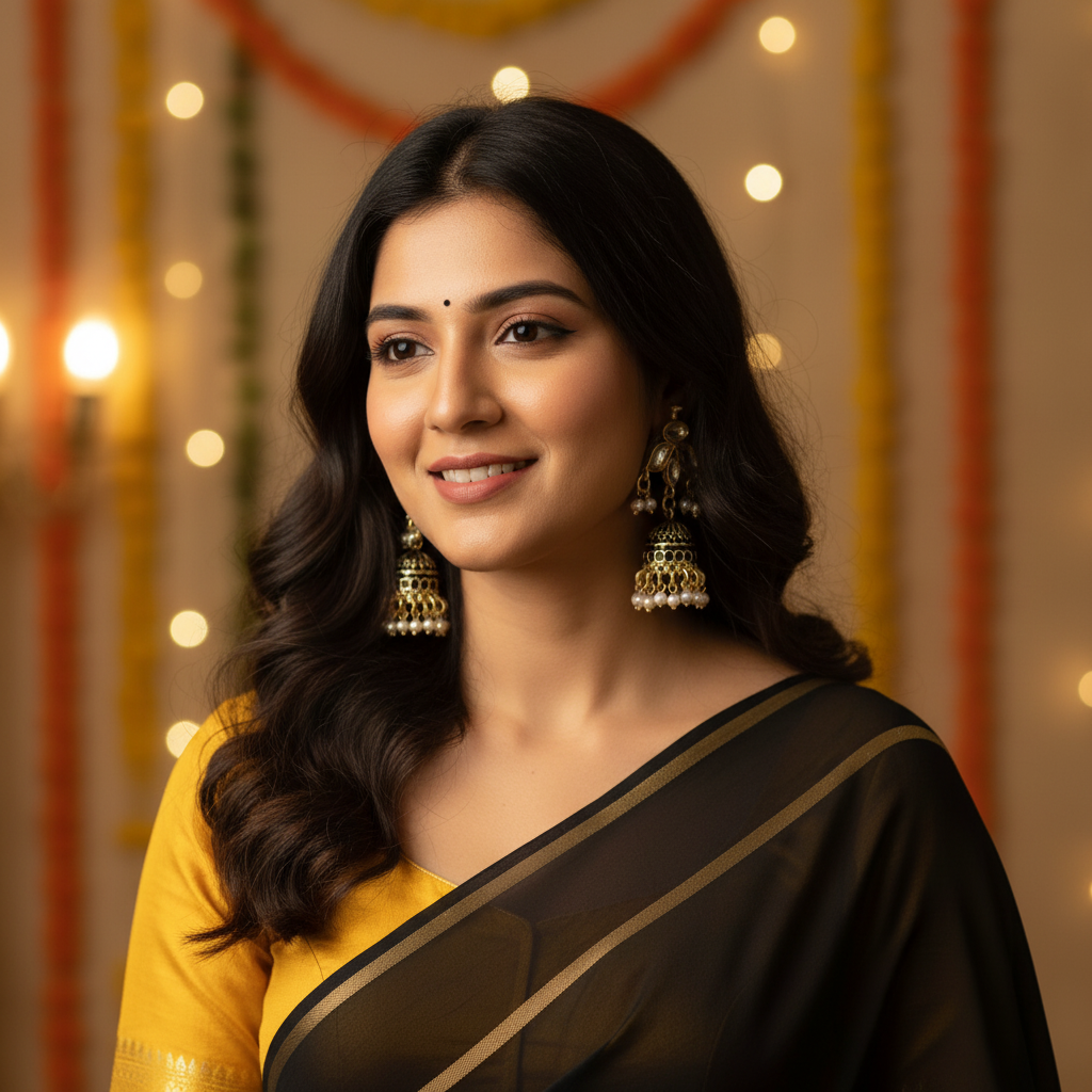 Black meenakari Jhumkis with kundan studs