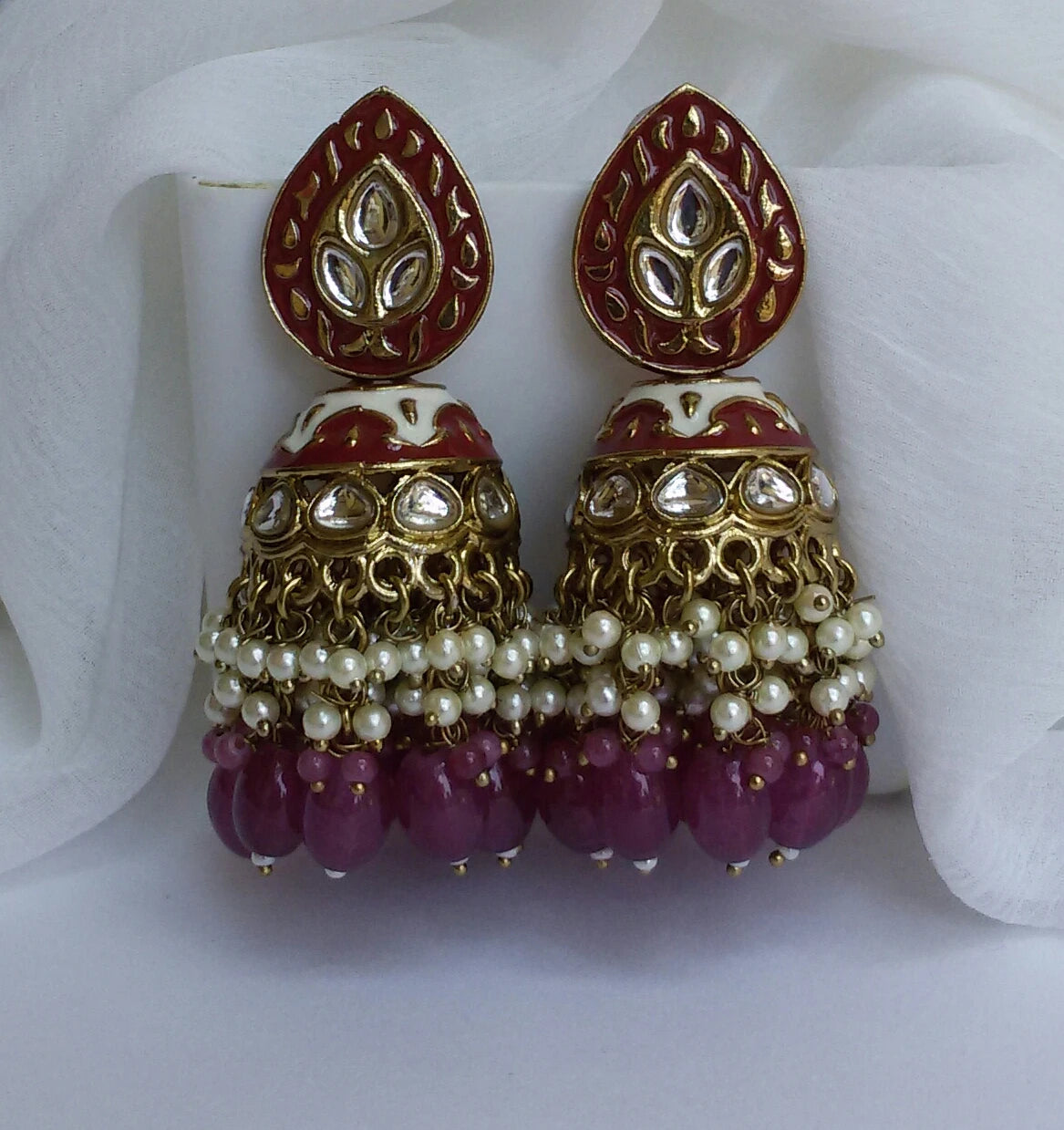 wine color Meenakari Jhumkis