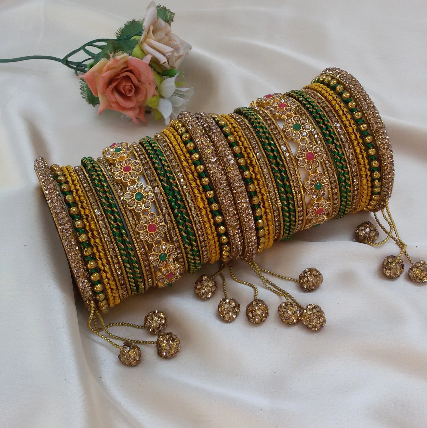 Green yellow Bridal bangles set