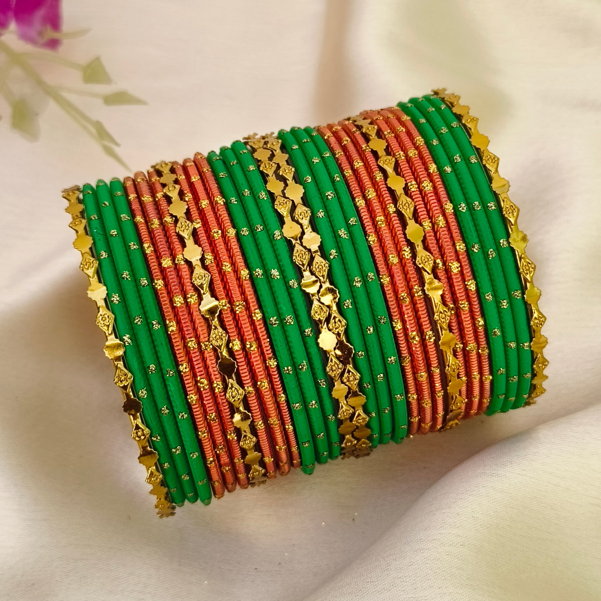 Green orange aprajitha bangle set