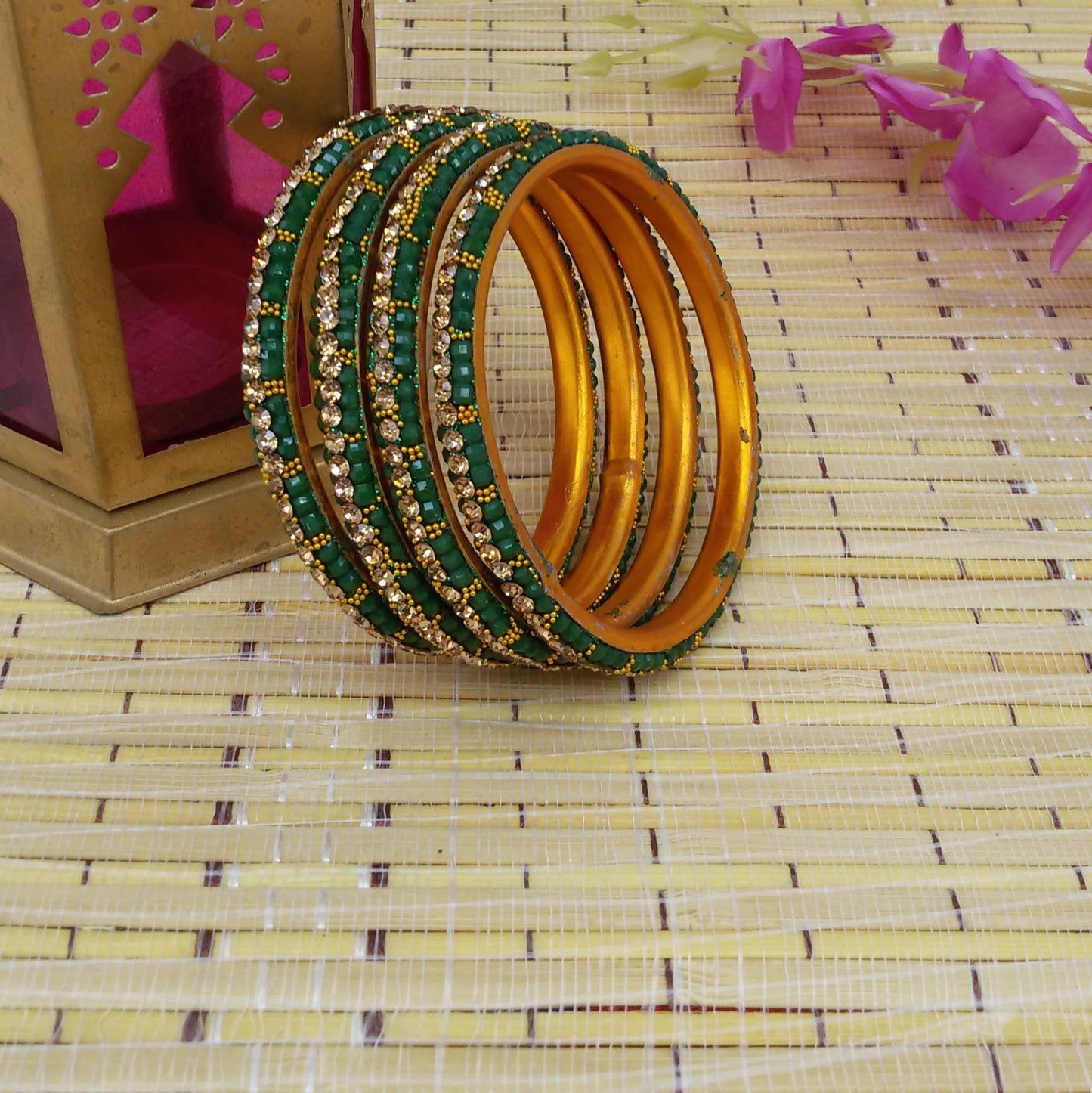 Green Fancy stone bangles