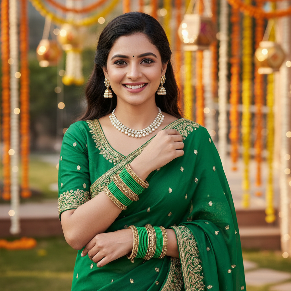 Green metal bangle set