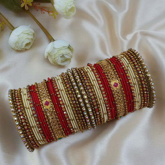 Red and beige Bridal bangle set