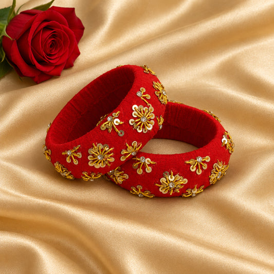 Red raw silk bangles