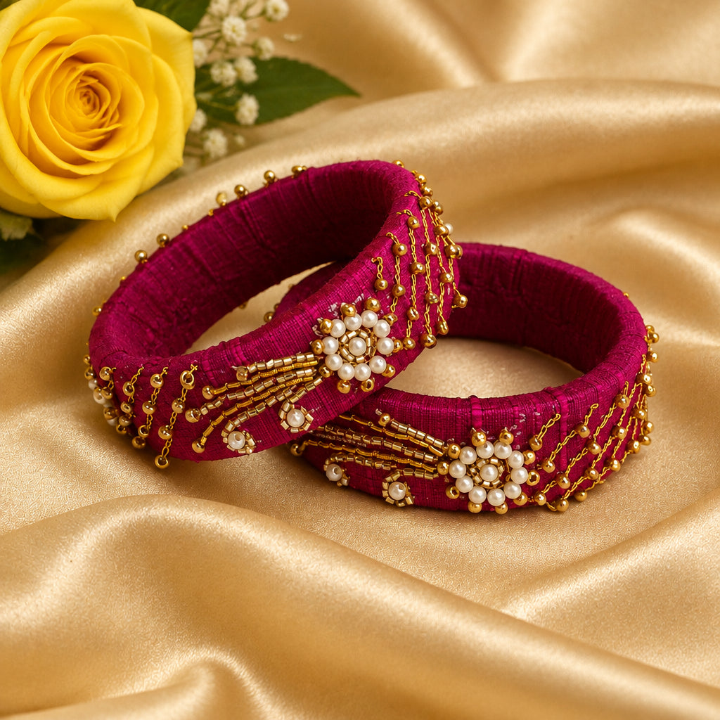 Purple raw silk bangles