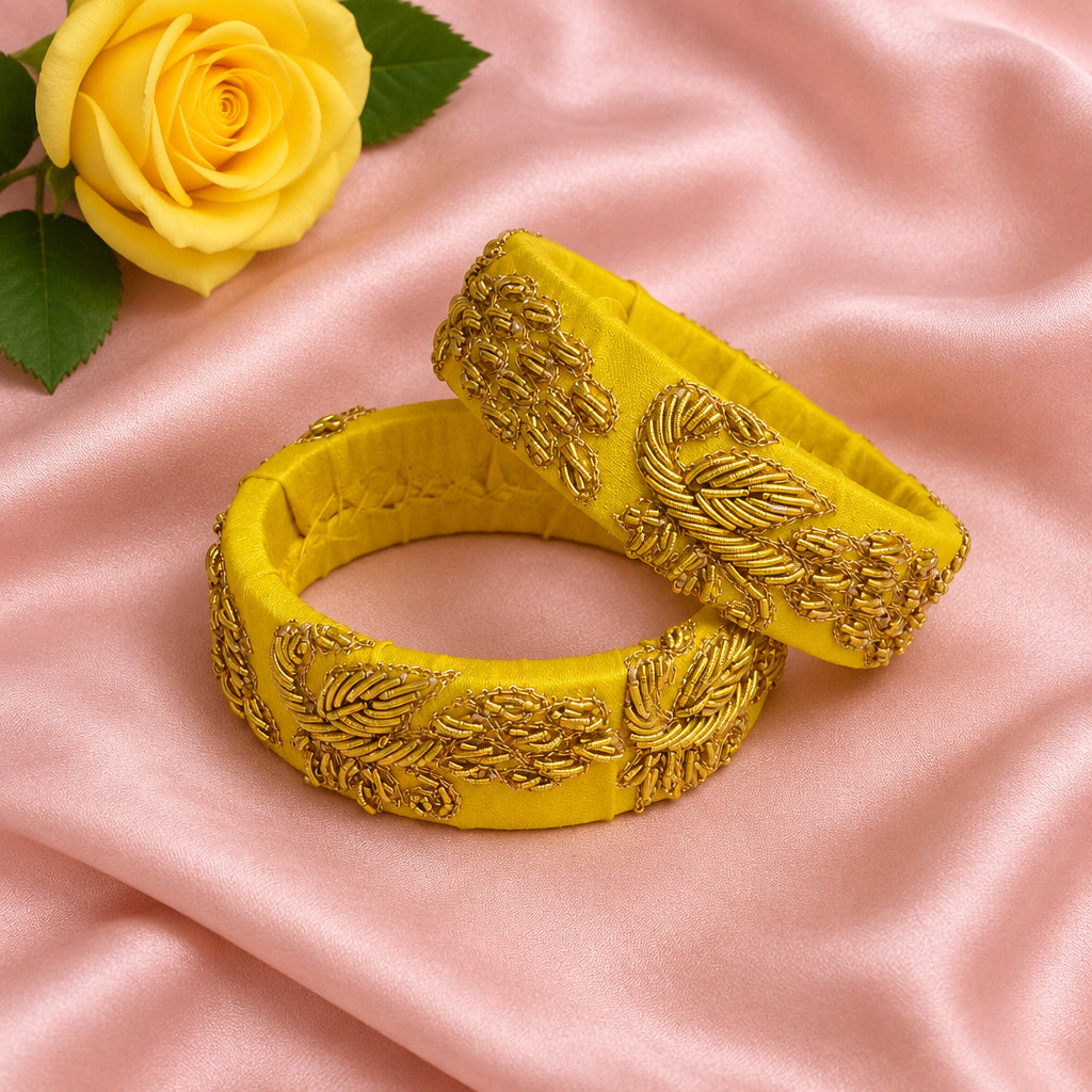 Lemon yellow raw silk bangles