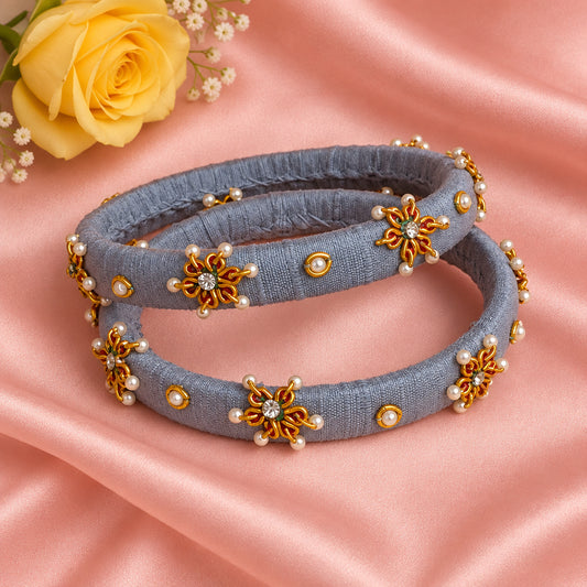 Grey raw silk bangles