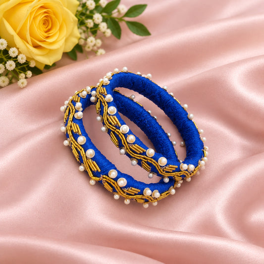 Blue raw silk bangles