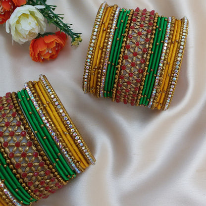 Yellow red silk thread bangle set