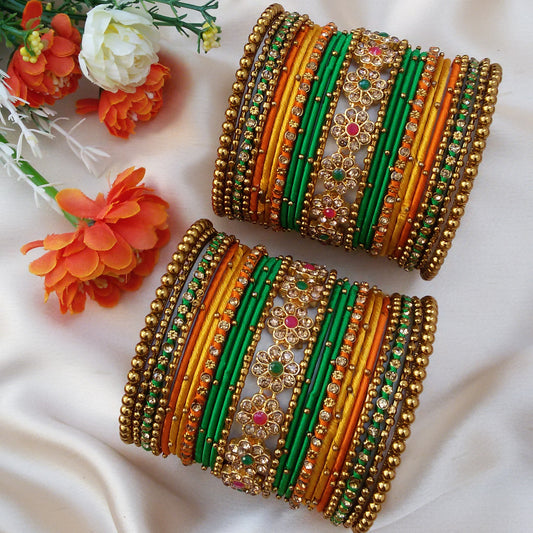 Green yellow Bridal bangle set