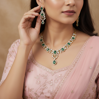 Emerald and white stone Necklace set