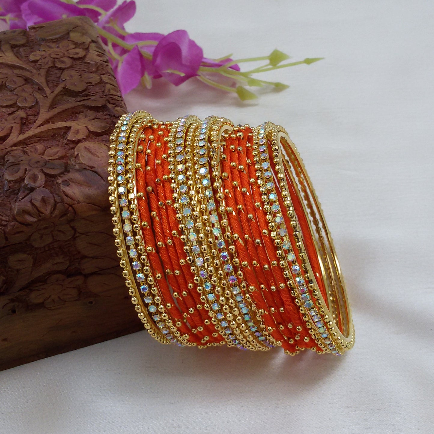 Orange Rekha bangle set