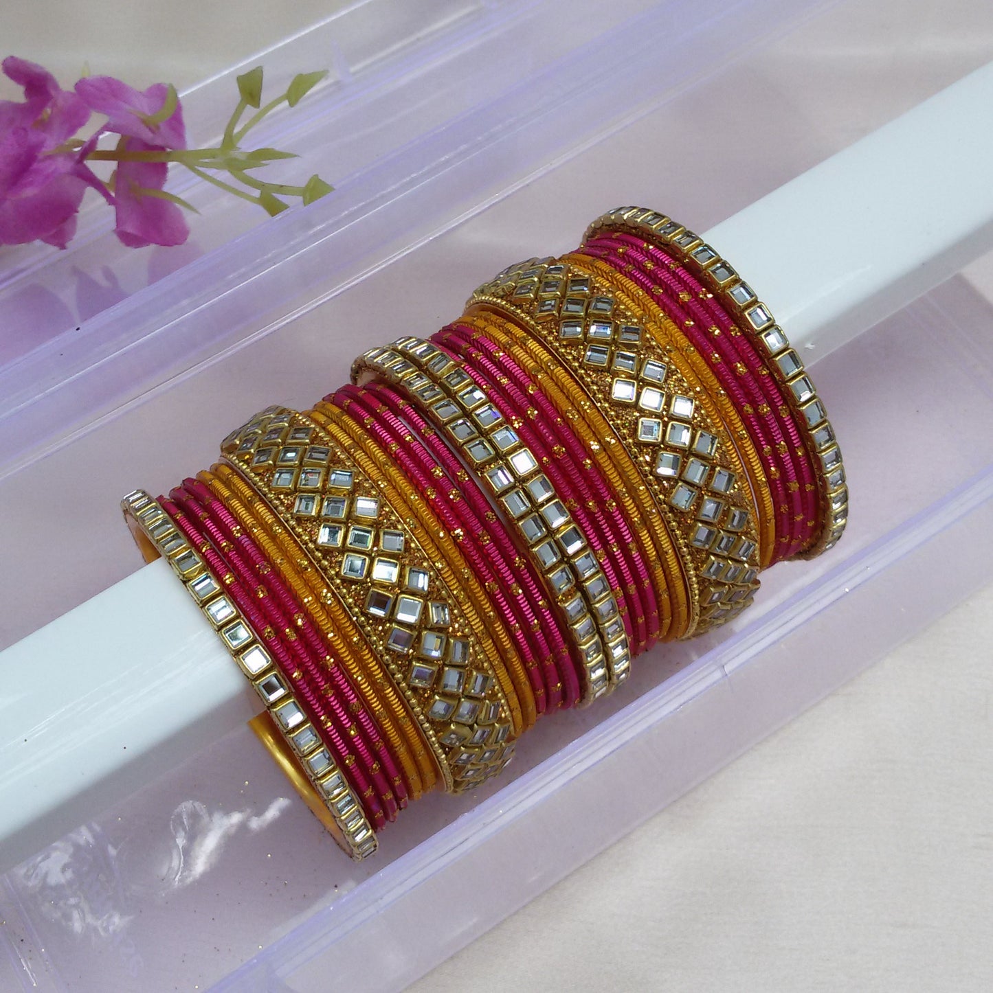 Yellow pink Rosy bangle set
