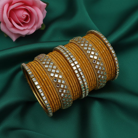 Yellow kundan bangle set