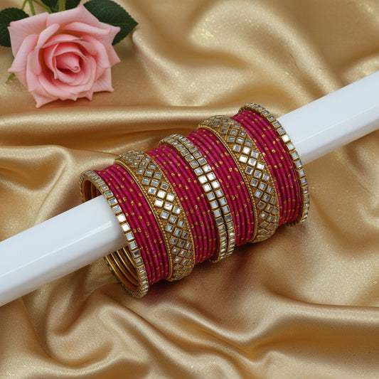 Pink kundan bangle set